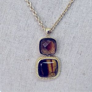Vintage Michelson & Sons Gold Tone Tiger Eye Pendant Necklace 16’